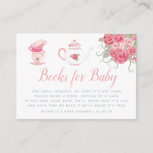 Roze Roses Tea Party Baby shower Book Request Informatiekaartje
