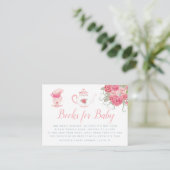 Roze Roses Tea Party Baby shower Book Request Informatiekaartje (Staand voorkant)