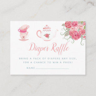 Roze Roses Tea Party Baby shower Diaper Raffle Informatiekaartje