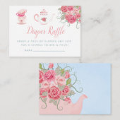 Roze Roses Tea Party Baby shower Diaper Raffle Informatiekaartje (Voorkant / Achterkant)