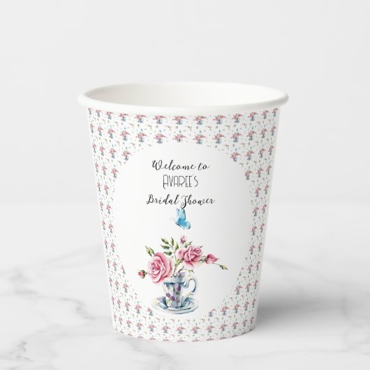 Roze Roses Tea Party Shower Papieren Bekers (Voorkant)