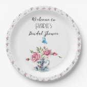 Roze Roses Tea Party Shower Papieren Bordje (Voorkant)