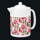 Roze Roses Teapot Theepot<br><div class="desc">Deze theepot wordt wit weergegeven met een  roze roze roze druk.
Gemiddelde grootte weergegeven.
Pas dit object aan of koop zoals het is.</div>