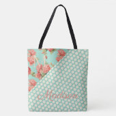 Roze Roses Trendy Green Stippen Girly Name Monogra Tote Bag (Voorkant)