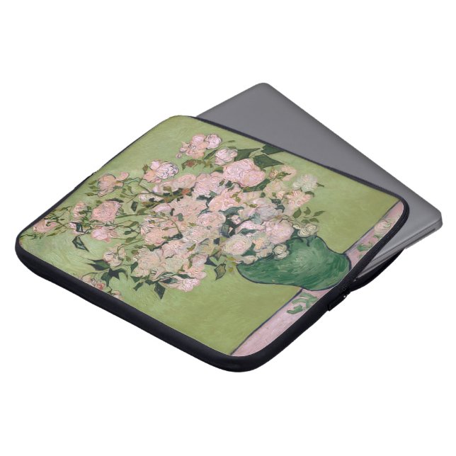 Roze Roses Van Gogh Fine Art Laptop Sleeve (Voorkant top)