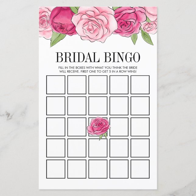 Roze Roses Vrijgezellenfeest Bingo Game Card (Voorkant)