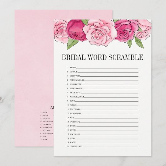 Roze Roses Vrijgezellenfeest Word Scramble Game Ka Kaart (Voorkant / Achterkant)