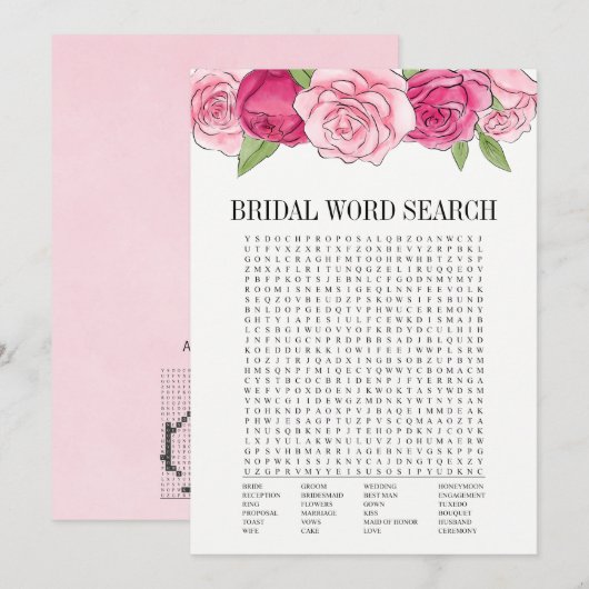 Roze Roses Vrijgezellenfeest Word Search Game Kaar Kaart (Voorkant / Achterkant)