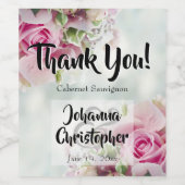 Roze Roses Weddenschap Wijn Etiket Flesje Dank je  (Enkel label)