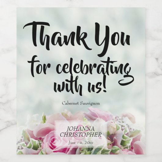 Roze Roses Weddenschap Wijn Etiket op fles (Enkel label)