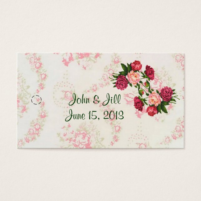 Roze Roses Wedding Favor Hang Label Visitekaartjes (Voorkant)