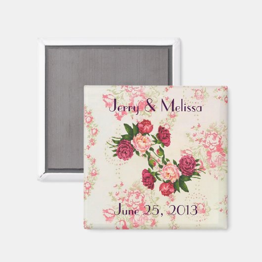 Roze Roses Wedding Favor Magnet (Voorkant / Achterkant)