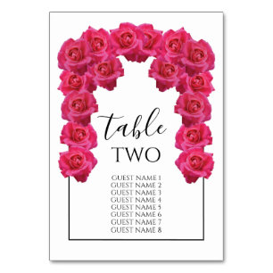 Roze Roses Wedding Guest Names Kaart