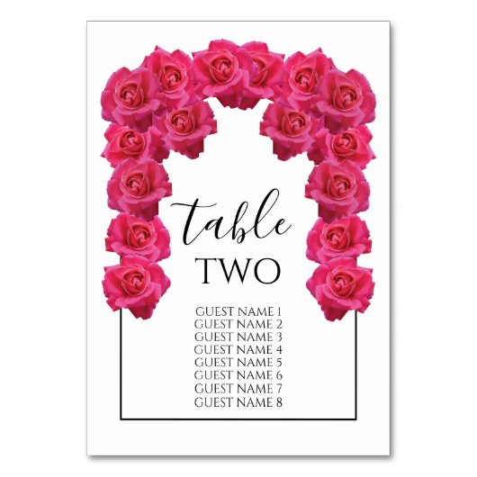 Roze Roses Wedding Guest Names Kaart (Voorkant)