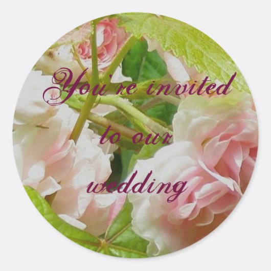 Roze Roses Wedding Invitation Stickers (Voorkant)