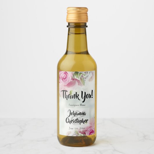 Roze Roses Wedding Mini Wine Bottle Labels Wijn Etiket (Voorkant)