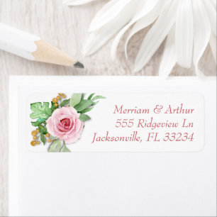 Roze Roses Wedding Return-adreslabels Etiket