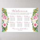 Roze Roses Wedding Seating Chart 36"x24" Poster (Voorkant)