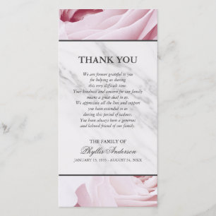 Roze Roses White Marble Memorial Service Hartelijk Bedankkaart