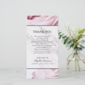 Roze Roses White Marble Memorial Service Hartelijk Bedankkaart (Staand voorkant)