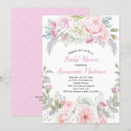 Roze Roses Wit Hydrangeas Groen Vrijgezellenfeest Kaart