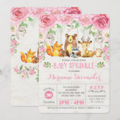 Roze Roses Woodland Meisje Baby Sprinkle Uitnodigi Kaart (Voorkant / Achterkant)