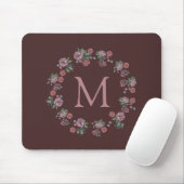  Roze Roses Wreath Burgundy Monogram Muismat (Met muis)