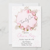 Roze Roses Wreath Chic 21st Birthday Party Kaart (Voorkant)