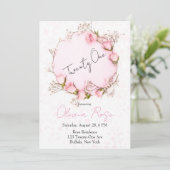 Roze Roses Wreath Chic 21st Birthday Party Kaart (Staand voorkant)