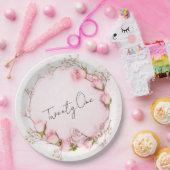 Roze Roses Wreath Chic 21st Birthday Party Papieren Bordje (Feest)