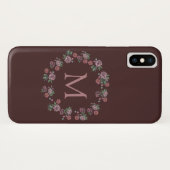 Roze Roses Wreath Monogram Burgundy Case-Mate iPhone Case (Achterkant (horizontaal))