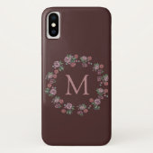 Roze Roses Wreath Monogram Burgundy Case-Mate iPhone Case (Achterkant)