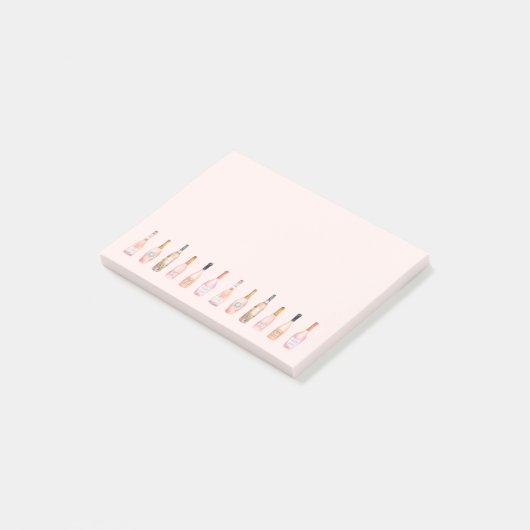 Roze roséwijnflessen waterverf illustratie post-it® notes (Schuin)