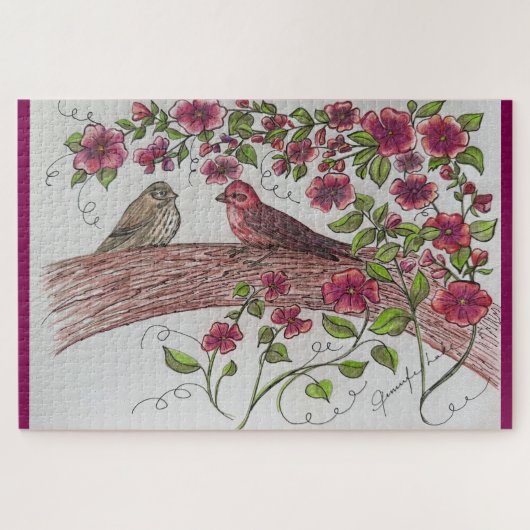 Roze Rosie Finches Puzzel (Horizontaal)