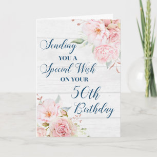 Roze, Rotische bloemen, Happy 50th Birthday Card Kaart