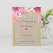 Roze Roustic 75th Birthday Party Invitation Kaart (Staand voorkant)