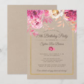 Roze Roustic 75th Birthday Party Invitation Kaart (Voorkant / Achterkant)