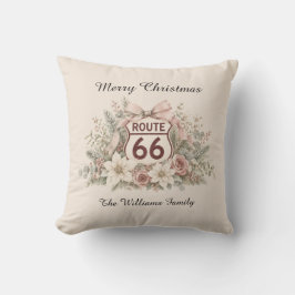 Roze Route 66 Kerstbank-souvenir Kussen