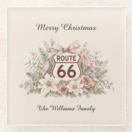 Roze Route 66 Kersttafel Aandenken Glazen Onderzetter