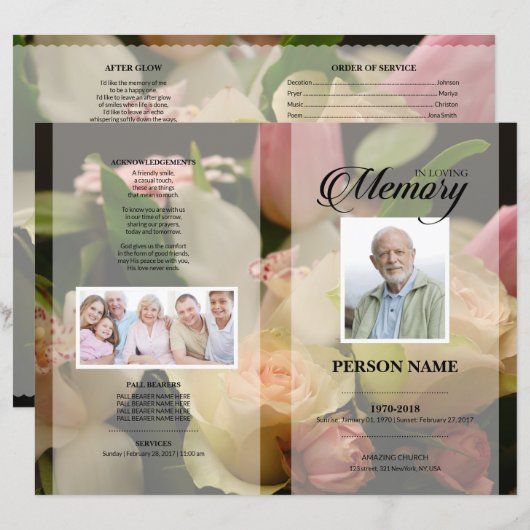 Roze rouwdienst sjabloon (Voorkant / Achterkant)