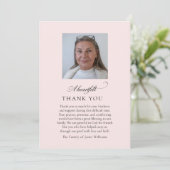 Roze rouwfoto dankjewel kaart (Staand voorkant)