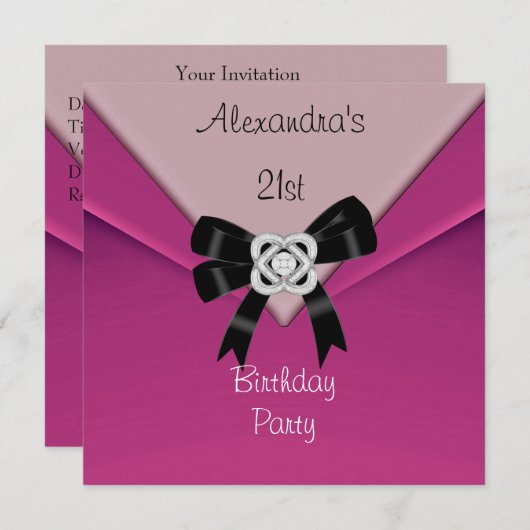 Roze Roze 21e verjaardag Uitnodiging 21 (Voorkant / Achterkant)