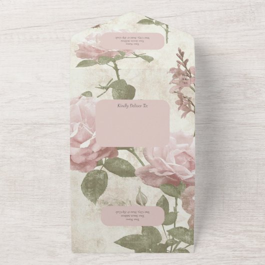 Roze Roze Achtergrond QR Code All In One Uitnodiging (Buitenkant)