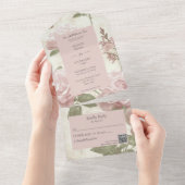 Roze Roze Achtergrond QR Code All In One Uitnodiging (Afscheurbaar)