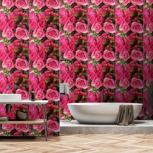Roze Roze Afbeelding Gedrukte Wandaccenten Behande Behang (Badkamer)