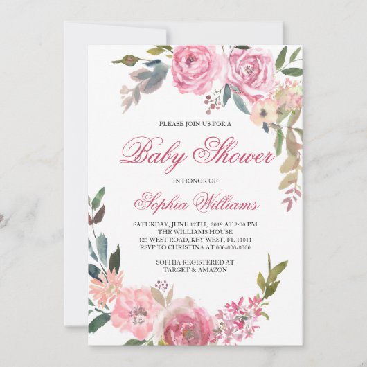 Roze Roze Baby shower Uitnodiging (Voorkant)
