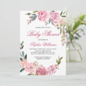 Roze Roze Baby shower Uitnodiging (Staand voorkant)