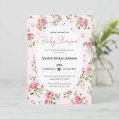 Roze Roze Baby shower Uitnodiging (Staand voorkant)