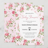 Roze Roze Baby shower Uitnodiging (Voorkant / Achterkant)