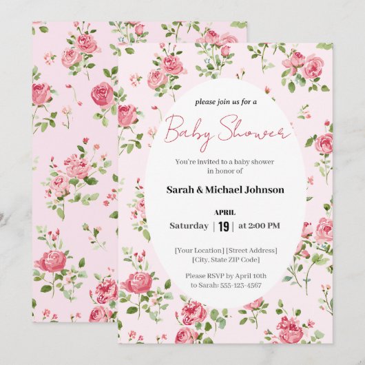 Roze Roze Baby shower Uitnodiging (Voorkant / Achterkant)